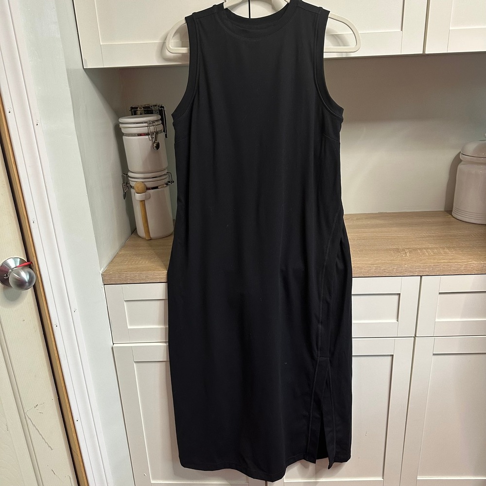 FLX Travel Leisure Dress Womens L Black Sleeveless Midi Side Slit Stretch Sporty